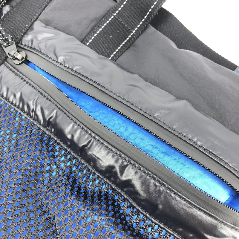 Bottega Veneta Black and Blue Nylon Convertible Tote