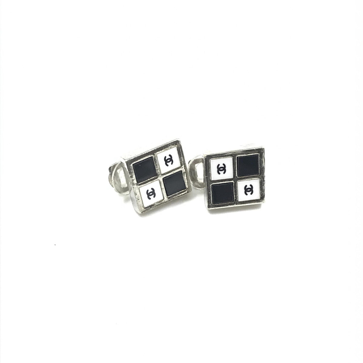 Chanel Coco Mark Earrings Black/White/Silver - Élégance Intemporelle