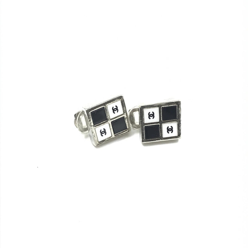 Chanel Coco Mark Earrings Black/White/Silver - Élégance Intemporelle