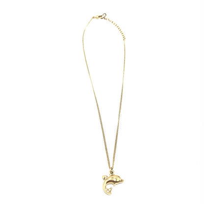 Christian Dior Dolphin Motif Rhinestone Gold Plated Necklace