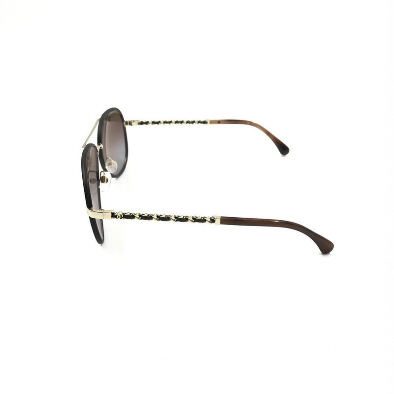 Chanel Gold and Black Polarized Aviator Sunglasses