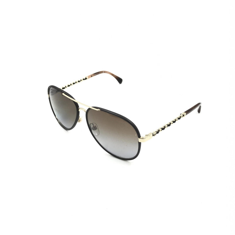 Chanel Gold and Black Polarized Aviator Sunglasses