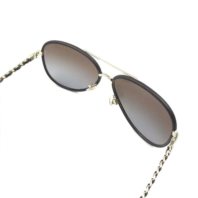 Chanel Gold and Black Polarized Aviator Sunglasses