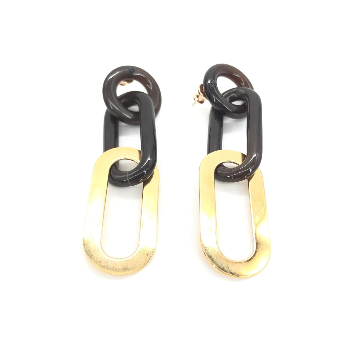 Hermès Gold Plated and Black Chain Link Earrings