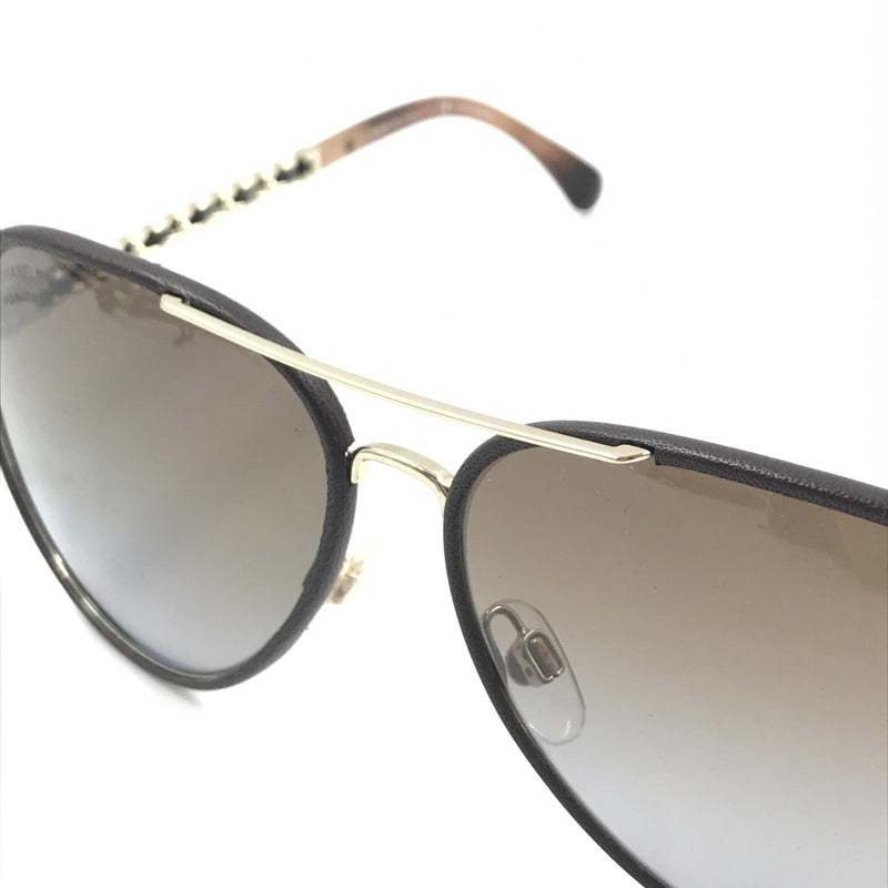 Chanel Gold and Black Polarized Aviator Sunglasses