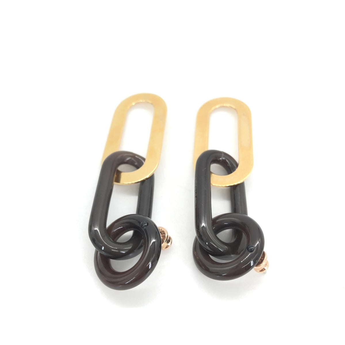 Hermès Gold Plated and Black Chain Link Earrings