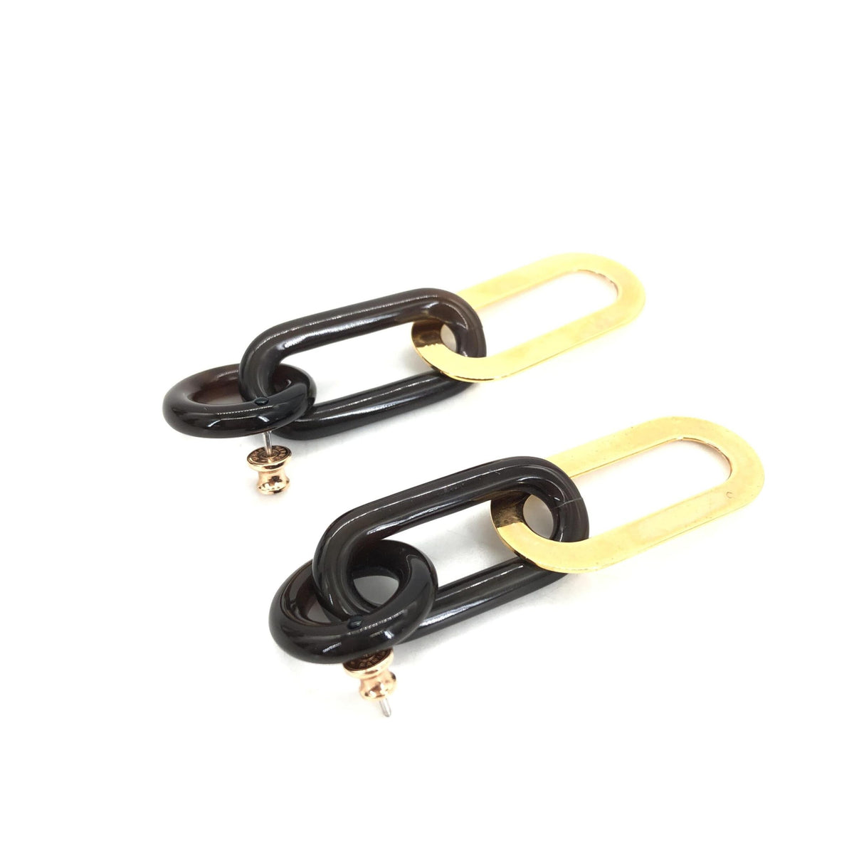 Hermès Gold Plated and Black Chain Link Earrings