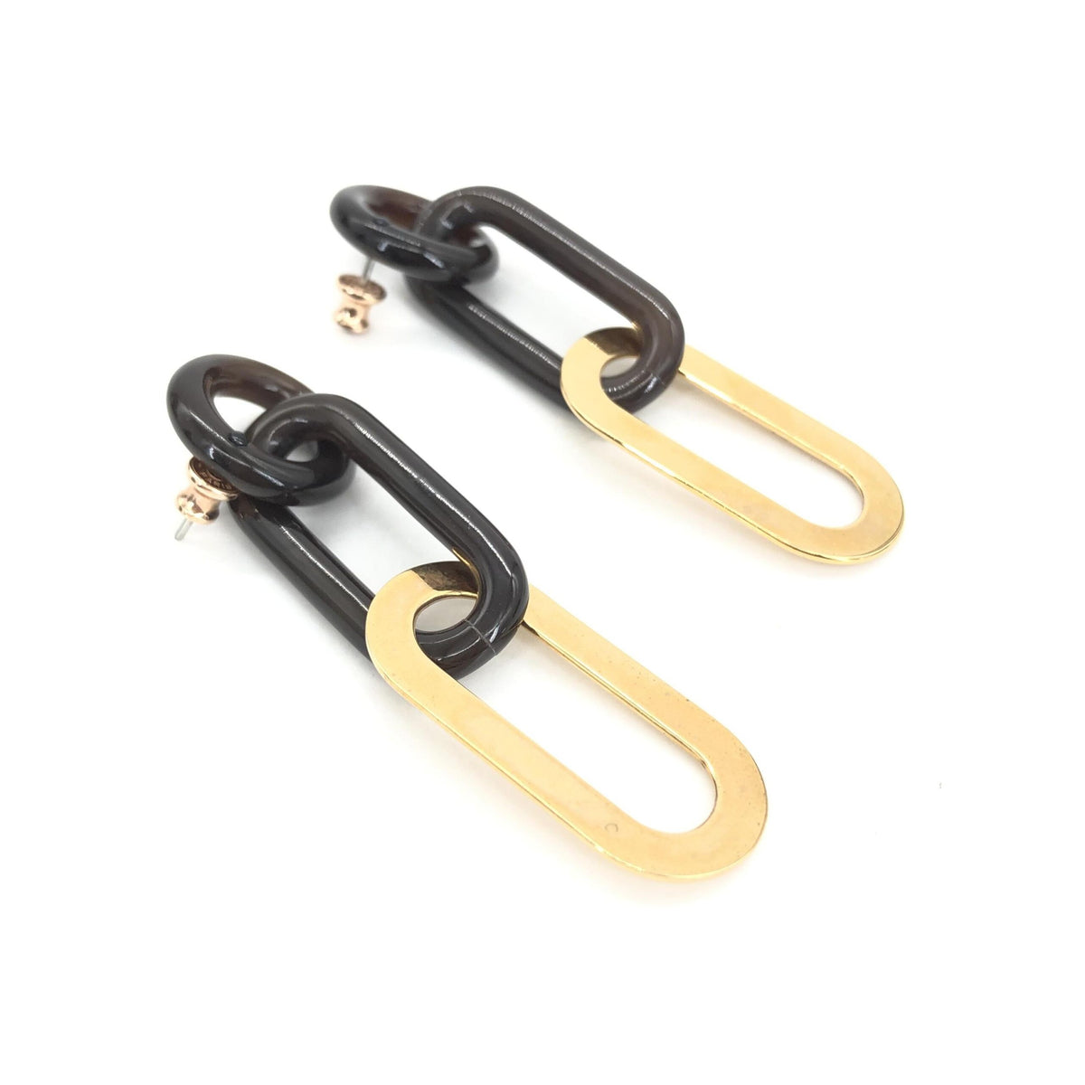 Hermès Gold Plated and Black Chain Link Earrings