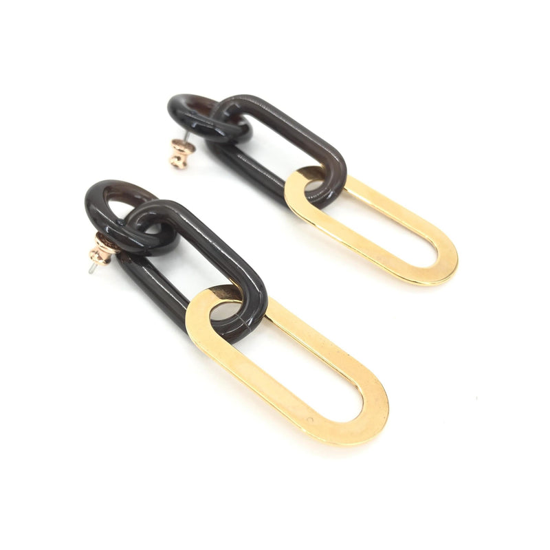 Hermès Gold Plated and Black Chain Link Earrings