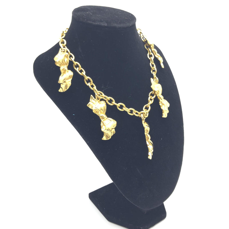 Chanel Gold Plated Chain Necklace with Bow Charms