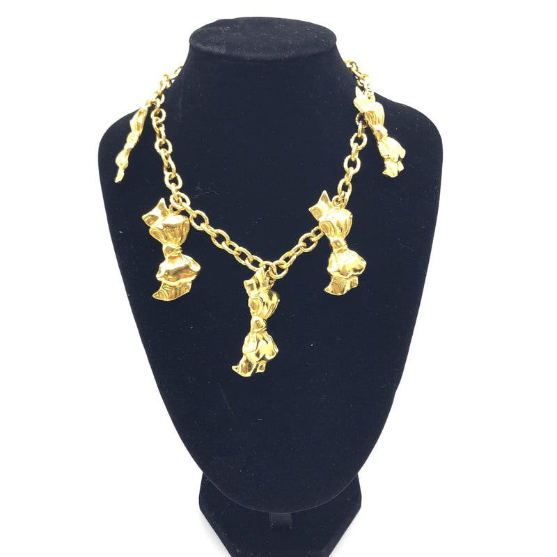 Chanel Gold Plated Chain Necklace with Bow Charms