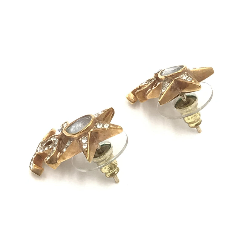 Chanel Gold Plated Star Coco Mark Earrings with Rhinestones