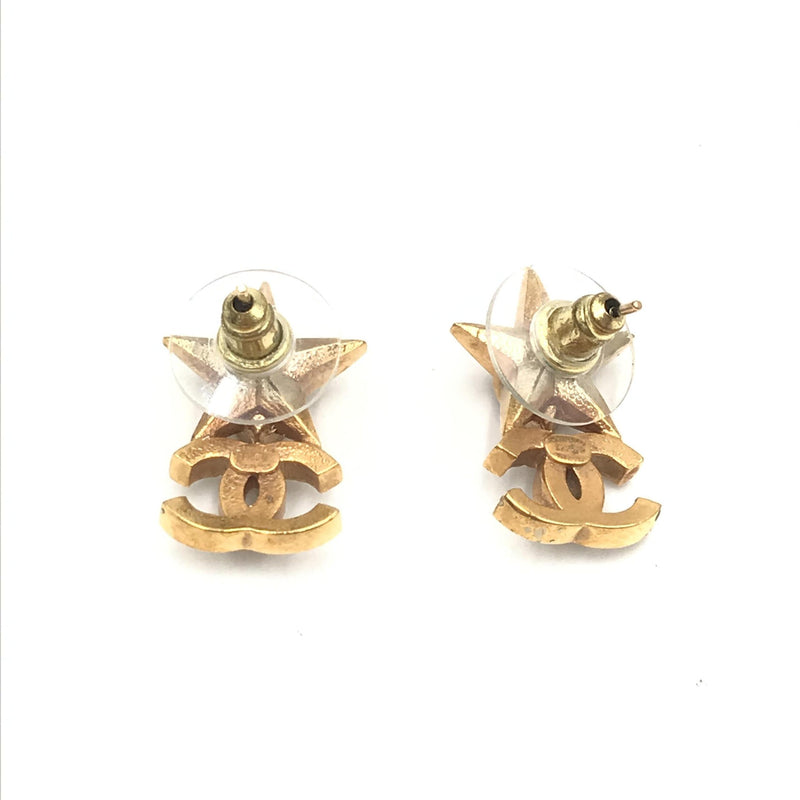 Chanel Gold Plated Star Coco Mark Earrings with Rhinestones