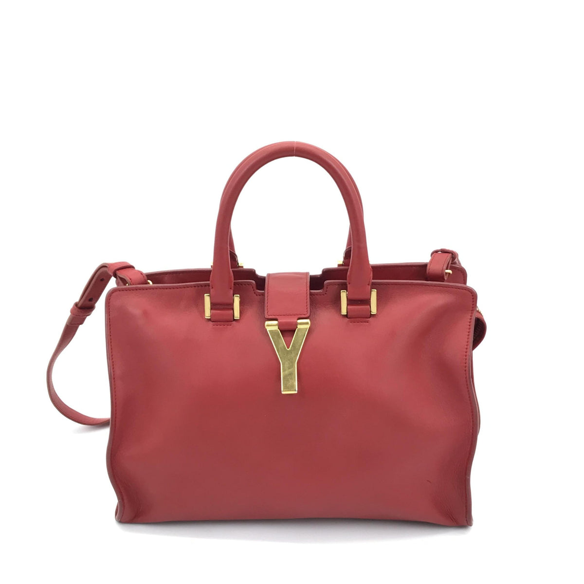 Saint Laurent Leather Handbag with Y Logo - Bold Red Elegance