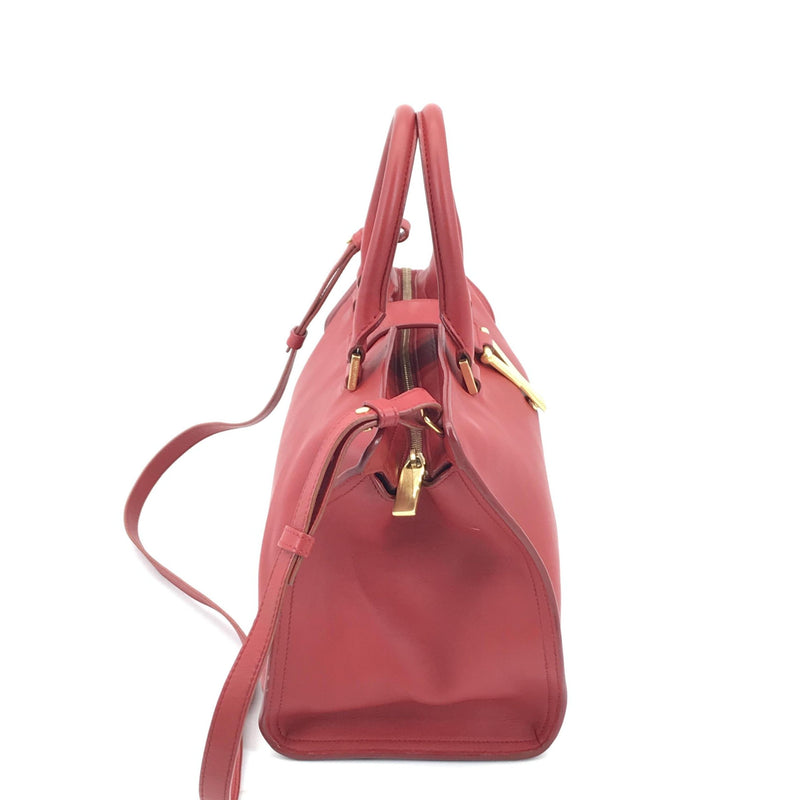 Saint Laurent Leather Handbag with Y Logo - Bold Red Elegance