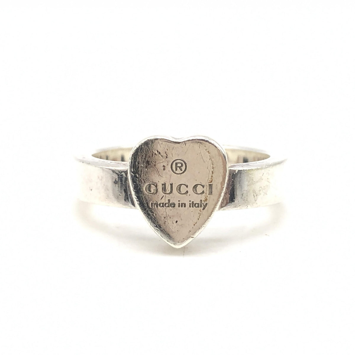 Gucci Sterling Silver Heart Trademark Ring - Size 5.5