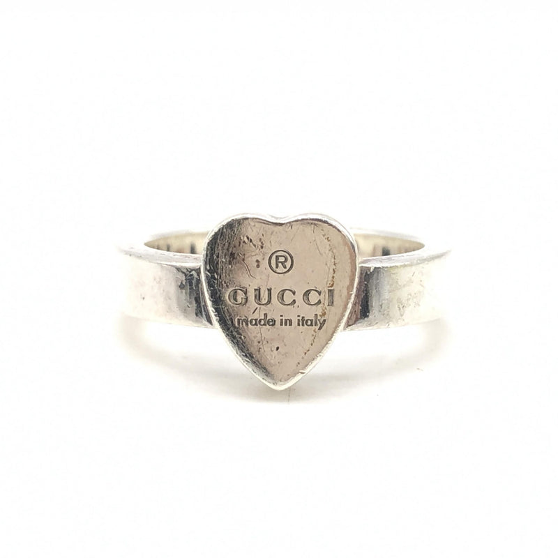Gucci Sterling Silver Heart Trademark Ring - Size 5.5