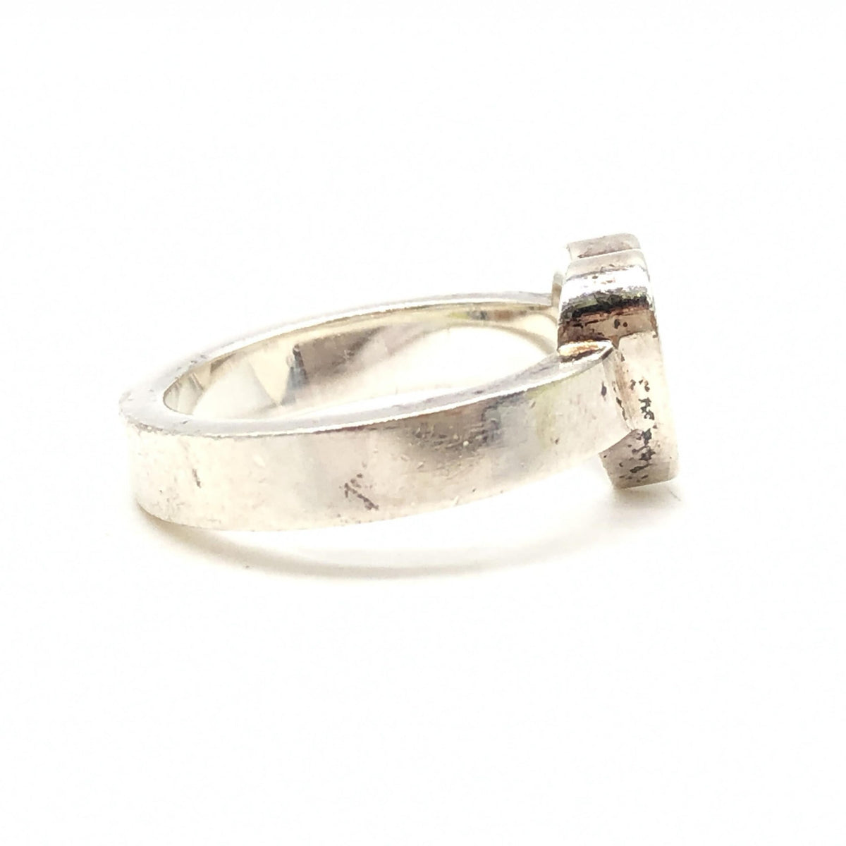 Gucci Sterling Silver Heart Trademark Ring - Size 5.5