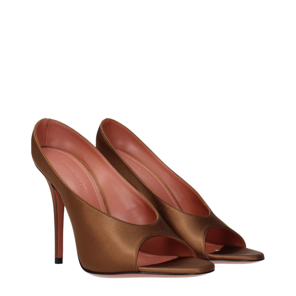 Amina Muaddi Brown Satin High Heel Pumps for Women