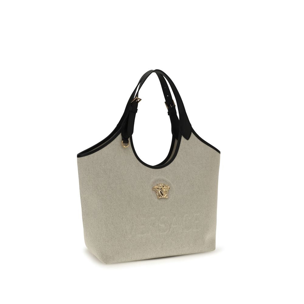 Versace La Medusa Beige Cotton Shoulder Bag