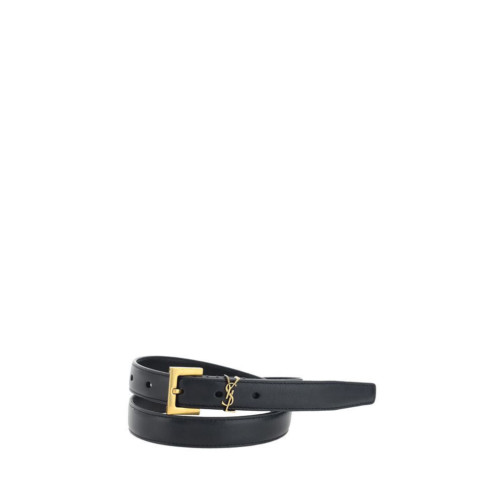 Saint Laurent Black Calf Leather Bos Taurus Thin Belt - 90 cm