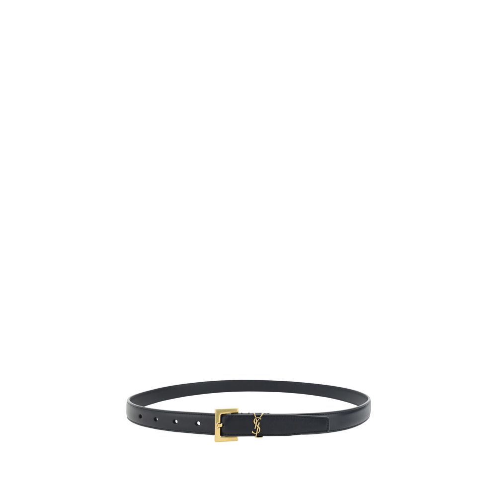 Saint Laurent Black Calf Leather Bos Taurus Thin Belt - 90 cm