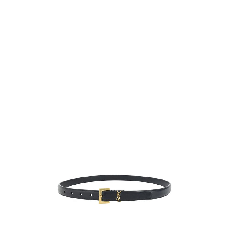 Saint Laurent Black Calf Leather Bos Taurus Thin Belt - 90 cm