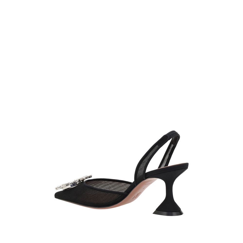 Amina Muaddi Begum Black Nylon High Heel Pumps