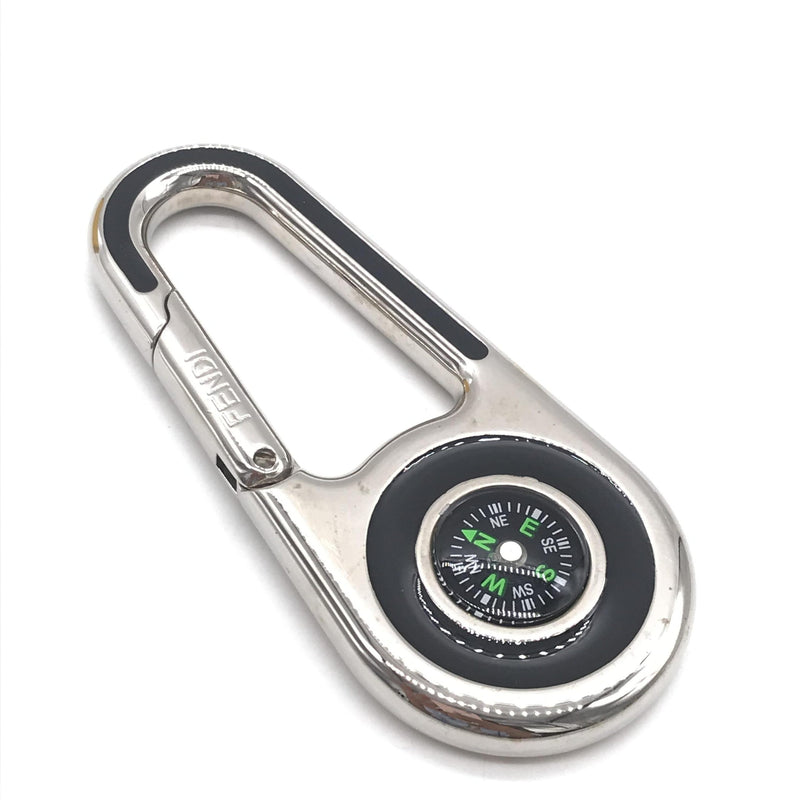 Fendi Silver Metal Compass Charm Keychain - Luxe Accessory