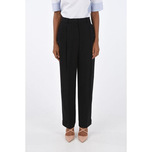 Tory Burch Black Acetate Double Pleated Casual Pants