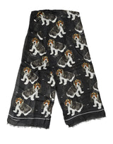 Écharpe Dolce &amp; Gabbana en laine modale noire à imprimé chien et franges, 178 cm x 64 cm