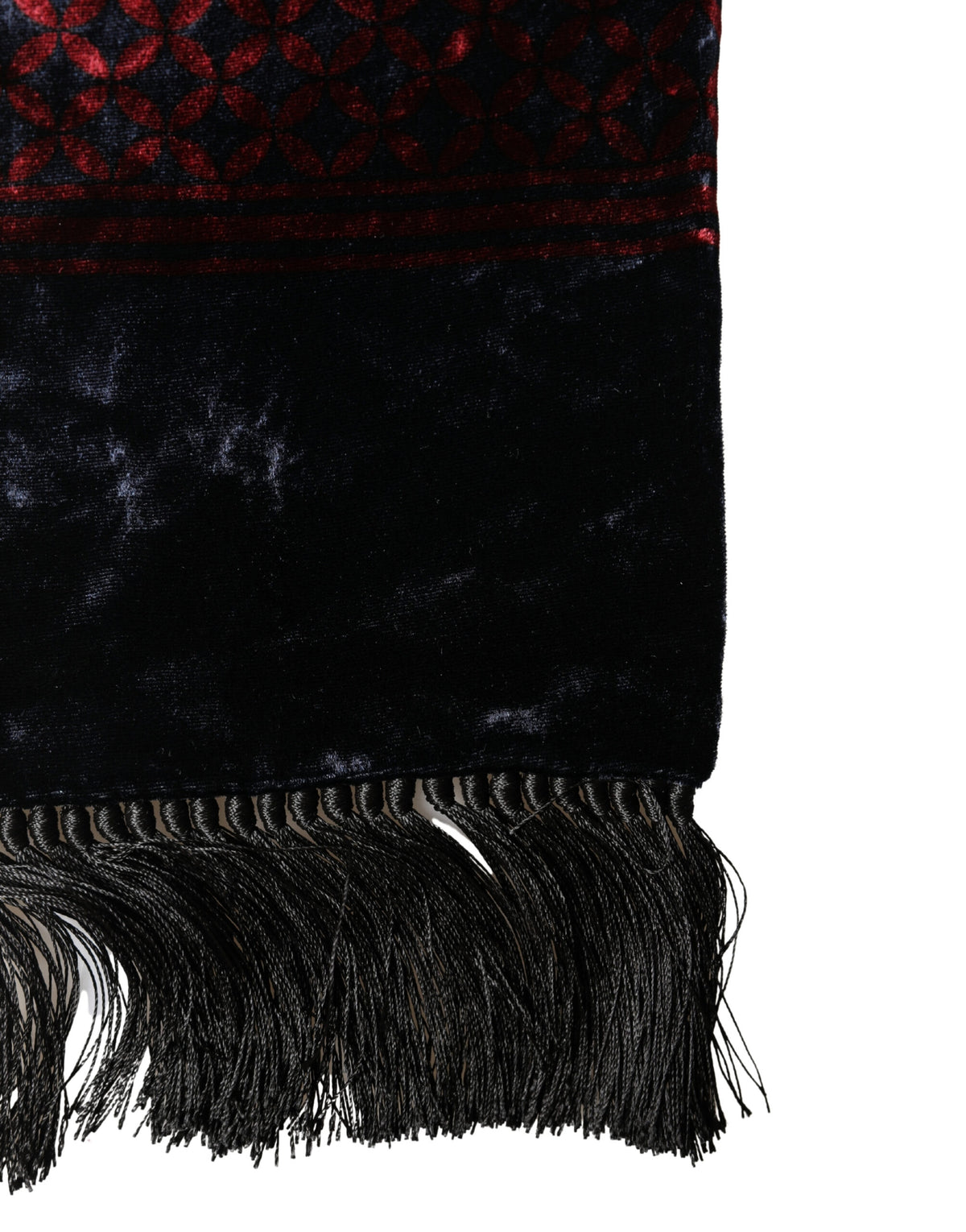 Écharpe Dolce &amp; Gabbana à franges, motif géométrique en rayonne noire et rouge, 140 cm x 16 cm