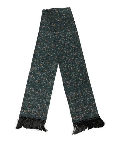 Écharpe Dolce &amp; Gabbana en soie verte à motif floral et franges, 135 cm x 16 cm