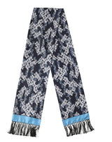 Écharpe Dolce &amp; Gabbana en soie noire et bleue à motif floral et franges, 140 cm x 16 cm