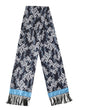 Écharpe Dolce &amp; Gabbana en soie noire et bleue à motif floral et franges, 140 cm x 16 cm