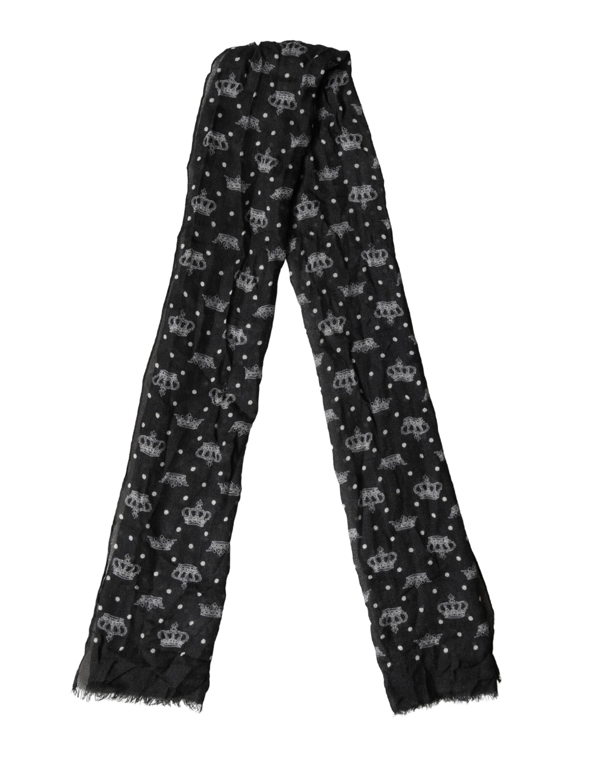 Écharpe Dolce &amp; Gabbana en laine noire à imprimé couronne et franges, 180 cm x 65 cm