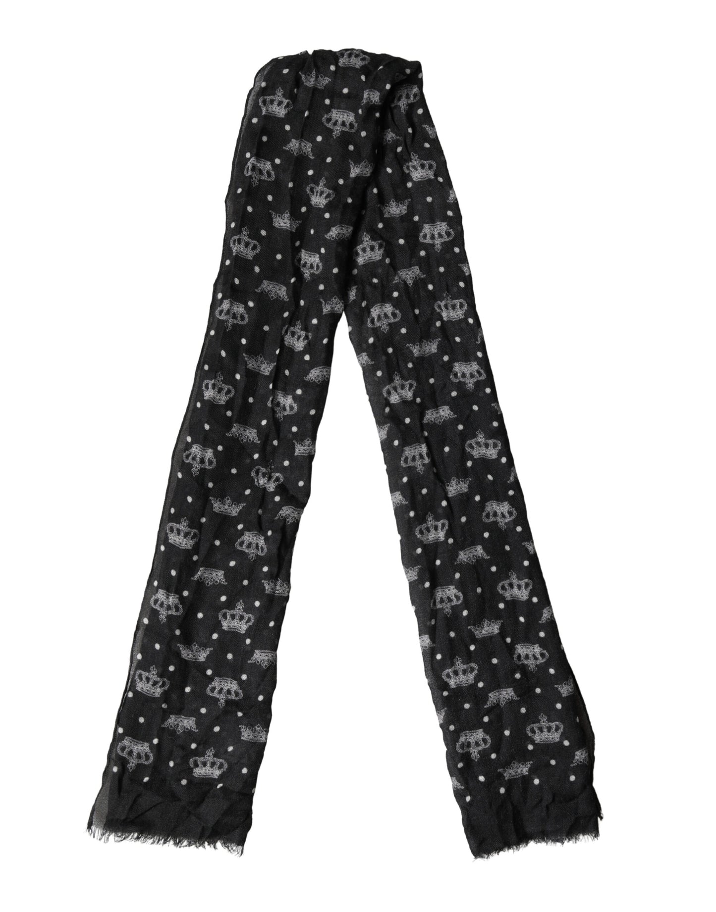 Écharpe Dolce &amp; Gabbana en laine noire à imprimé couronne et franges, 180 cm x 65 cm