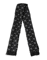 Écharpe Dolce &amp; Gabbana en laine noire à imprimé couronne et franges, 180 cm x 65 cm