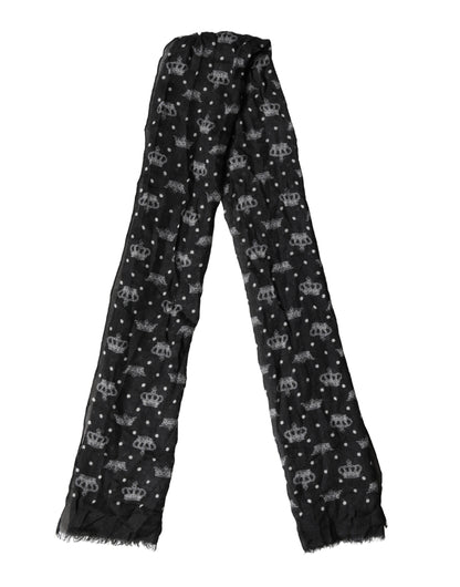 Écharpe Dolce &amp; Gabbana en laine noire à imprimé couronne et franges, 180 cm x 65 cm