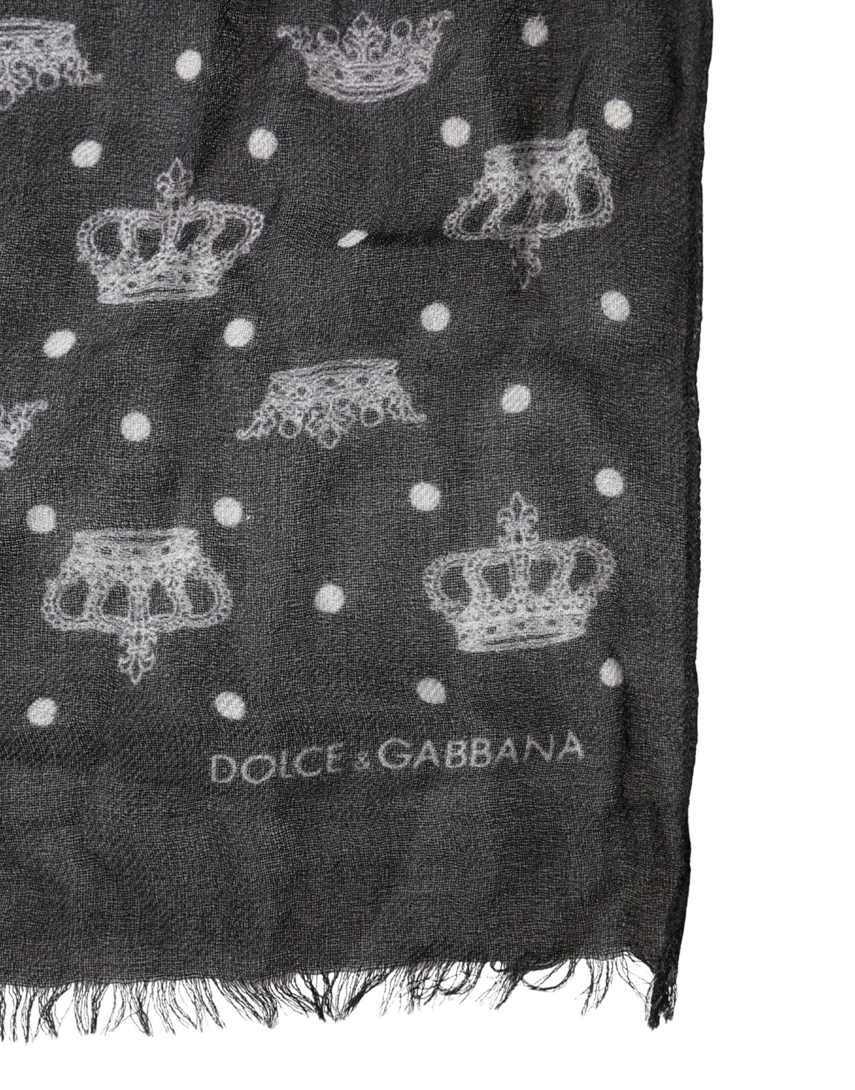 Écharpe Dolce &amp; Gabbana en laine noire à imprimé couronne et franges, 180 cm x 65 cm