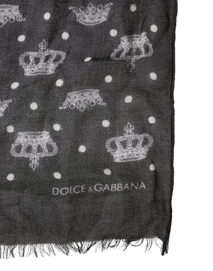 Écharpe Dolce &amp; Gabbana en laine noire à imprimé couronne et franges, 180 cm x 65 cm