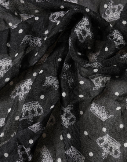 Écharpe Dolce &amp; Gabbana en laine noire à imprimé couronne et franges, 180 cm x 65 cm