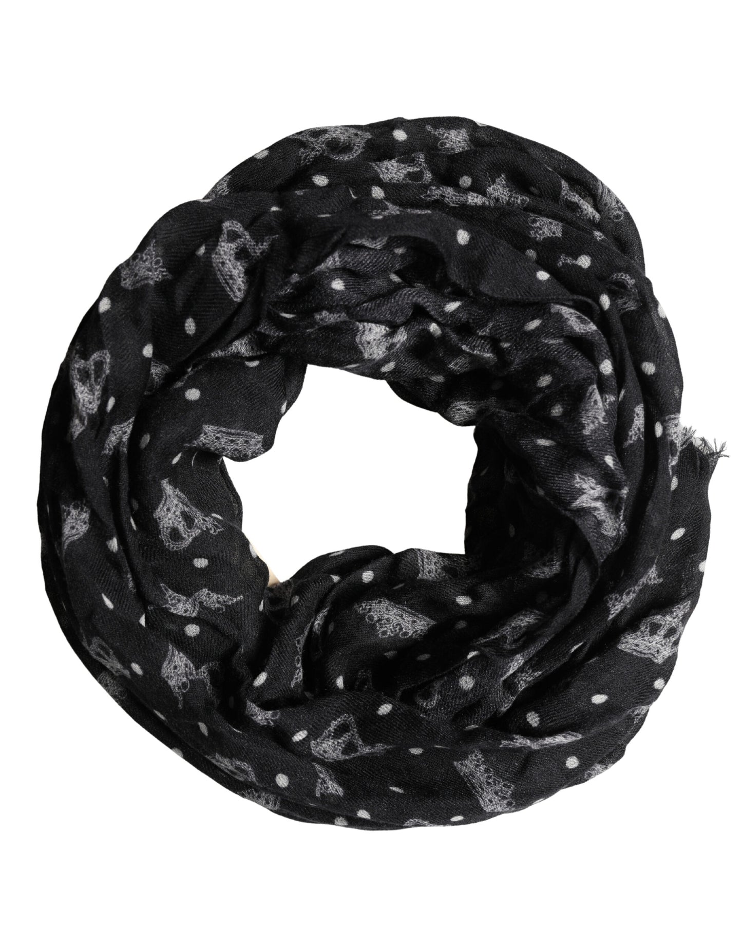 Écharpe Dolce &amp; Gabbana en laine noire à imprimé couronne et franges, 180 cm x 65 cm