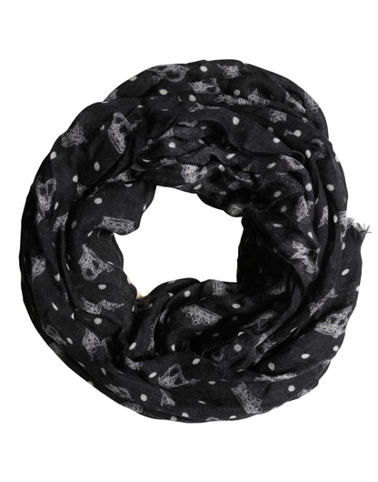 Écharpe Dolce &amp; Gabbana en laine noire à imprimé couronne et franges, 180 cm x 65 cm