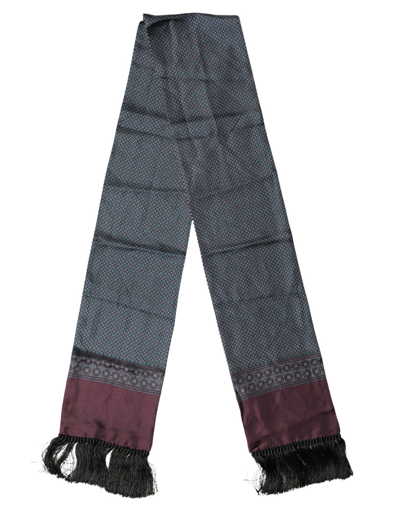 Écharpe Dolce &amp; Gabbana Bordeaux en soie à franges géométriques, 142 cm x 15 cm
