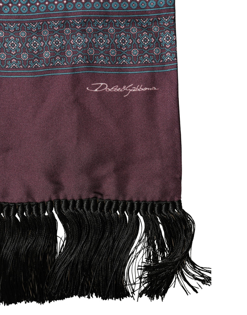 Écharpe Dolce &amp; Gabbana Bordeaux en soie à franges géométriques, 142 cm x 15 cm
