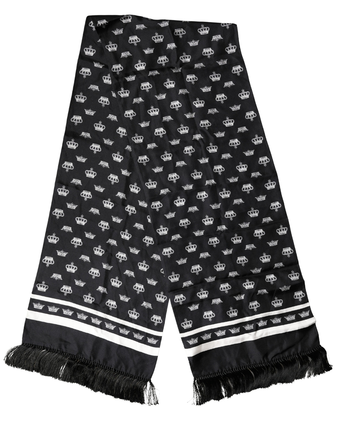 Écharpe Dolce &amp; Gabbana en soie noire à franges, 173 cm x 32,5 cm