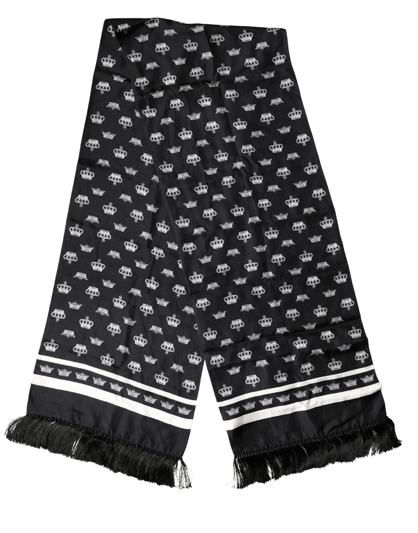 Écharpe Dolce &amp; Gabbana en soie noire à franges, 173 cm x 32,5 cm