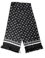 Écharpe Dolce &amp; Gabbana en soie noire à franges, 173 cm x 32,5 cm