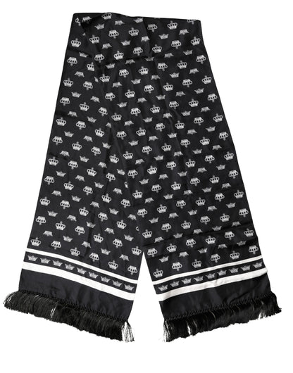 Écharpe Dolce &amp; Gabbana en soie noire à franges, 173 cm x 32,5 cm